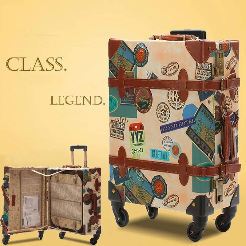 

BeaSumore Retro Rolling Luggage Spinner High-grade Suitcase Wheel luxury Trolley 20 inch Vintage Women Cabin Travel Bag