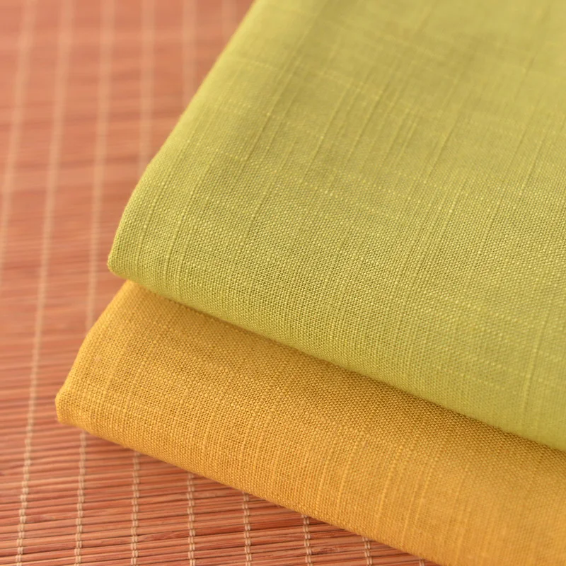 

Chinese Style Zen, Ginger, Yellow, Green, Anti Wrinkle, Slub, Polyester, Linen, Yoga Suit, Han Suit, Fabric.