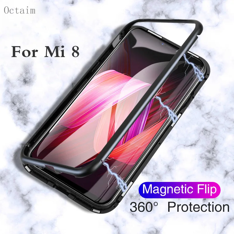 Чехол для Xiaomi 8 Mi8 прозрачная задняя крышка из закаленного стекла с магнитной