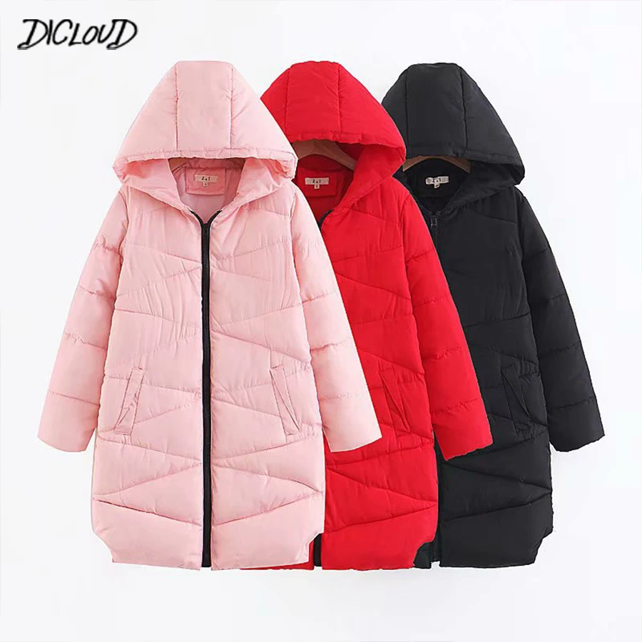 

DICLOUD Winter Long Coat Women Korea Hooded Thick Cotton Warm Female Jacket Casual Long Wadded Coat Outwear Plus Size 2XL Parkat