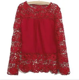 Женская шифоновая блуза с длинным рукавом размера плюс 4XL 5XL, новинка, весна-осень - Цвет: Красный