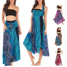 Yfashion Женская Бохо пляжный длинный юбка для отдыха плиссированная большая эластичная юбка миди с принтом двойного назначения модная женская юбка