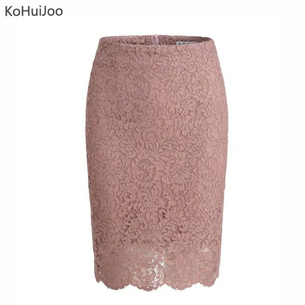 KoHuiJoo, летняя Кружевная юбка-карандаш для женщин, тонкая, высокая талия, сексуальная, элегантная, с разрезом, для офиса, для девушек, бодикон, юбки для женщин, розовый, белый