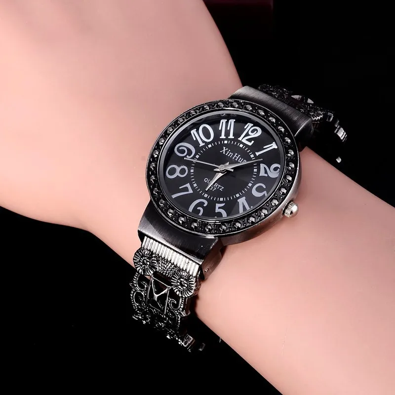 Retro Bracelet Watch Women Watches Rhinestone Ladies Watch Stainless Steel Women's Watches Clock reloj mujer bayan kol saati