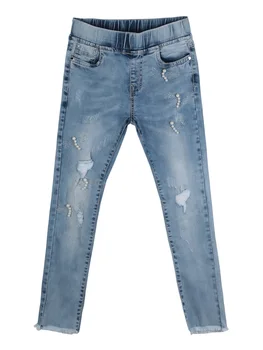 

Jeggings ripped with pearls and rhinestones