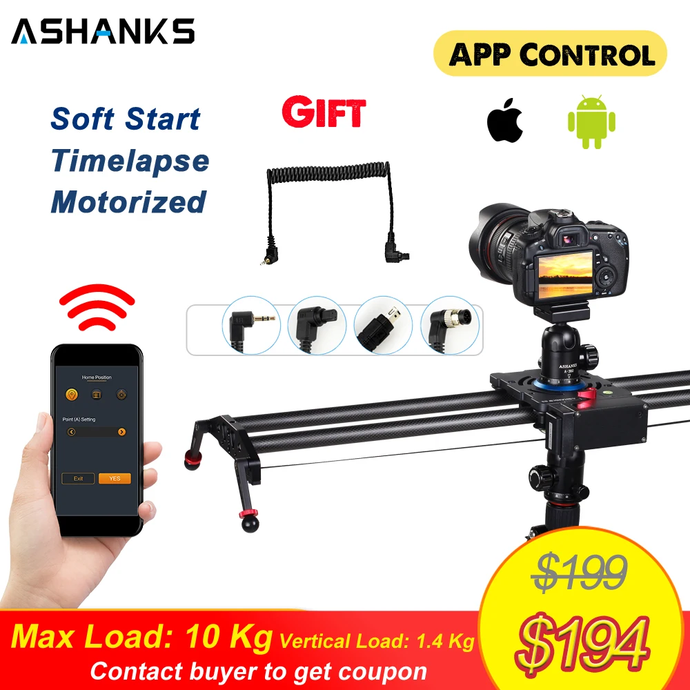 ASHANKS Bluetooth Motorized Slider Video TimeLapse Electric Delay Carbon Rail Slide Stabilizer for Photography Canon DSLR Camera