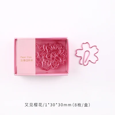 8pcs cherry blossom 8 шт./кор. милые металлические Бумага зажимы Фламинго Кактус в форме мультфильм зажим для бумаги Kawaii Единорог планета Закладка для книги Мемо клипы канцелярских принадлежностей - Цвет: 8pcs cherry blossom