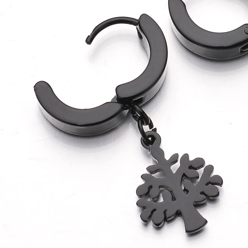 Милые висячие серьги из нержавеющей стали для женщин, 3D Двухсторонние серьги-подвески в виде дерева жизни, серебряные, черные металлические рождественские серьги, подарки