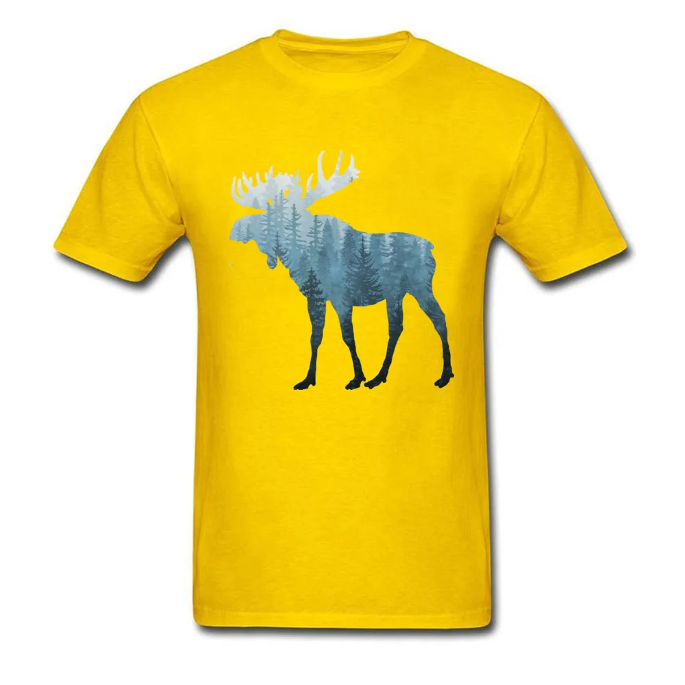 Geek Misty Forest Moose Tops Shirts for Men Designer Father Day Round Collar Cotton Short Sleeve T Shirt Summer Tee-Shirts Misty Forest Moose yellow