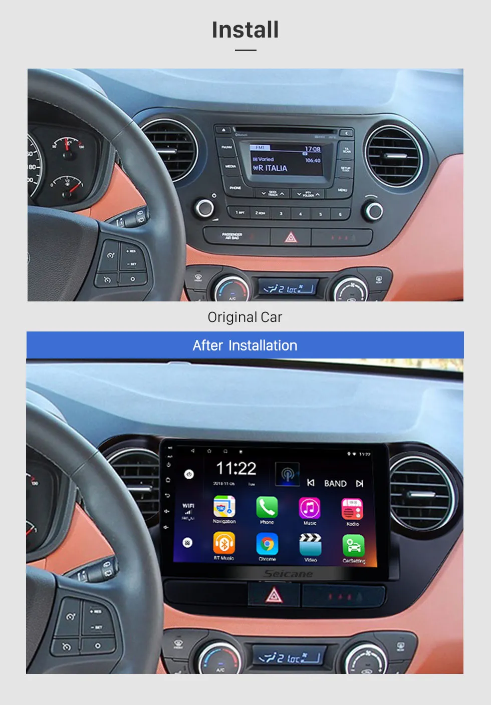 Cheap Seicane Android 7.1/8.1 GPS Navi Car Audio Radio For 2013 2014 2015 2016 HYUNDAI I10 LHD Touch Screen Multimedia Player 2