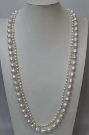 

Jew3108 White Freshwater pearl Double long Nacklace 5x6mm & 12x14mm 31INCH & 33INCH