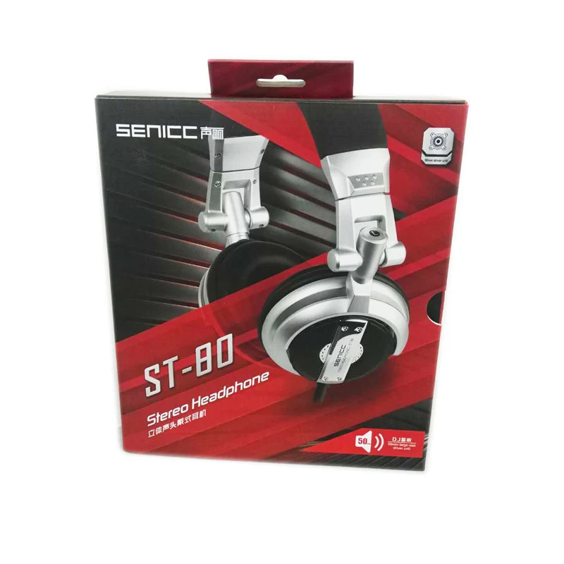 SENICC ST-80 Профессиональная Студия DJ Monitor наушники стерео Портативная гарнитура с 3,5 мм 6,3 мм Jack 50 мм Dirver Удлиненный шнур - Цвет: with box