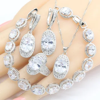 

White Cubic Zirconia Silver Color Jewelry Sets For Women Earrings Bracelet Rings Necklace Pendant 2018 New Christmas Gift