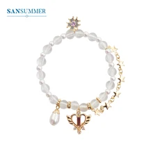 Sansummer модный Кристальный женский браслет с сердечками и цветами, гламурные вечерние свадебные аксессуары, Простые Ювелирные изделия 6794