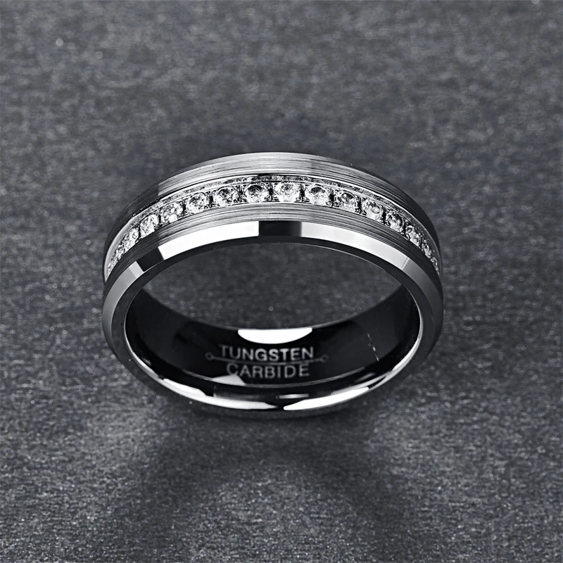 Nuncad 8 мм матовая поверхность Средний Циркон вольфрам карбид кольцо серебряного цвета обручальное кольцо для мужчин и женщин обручальное кольцо Бижу
