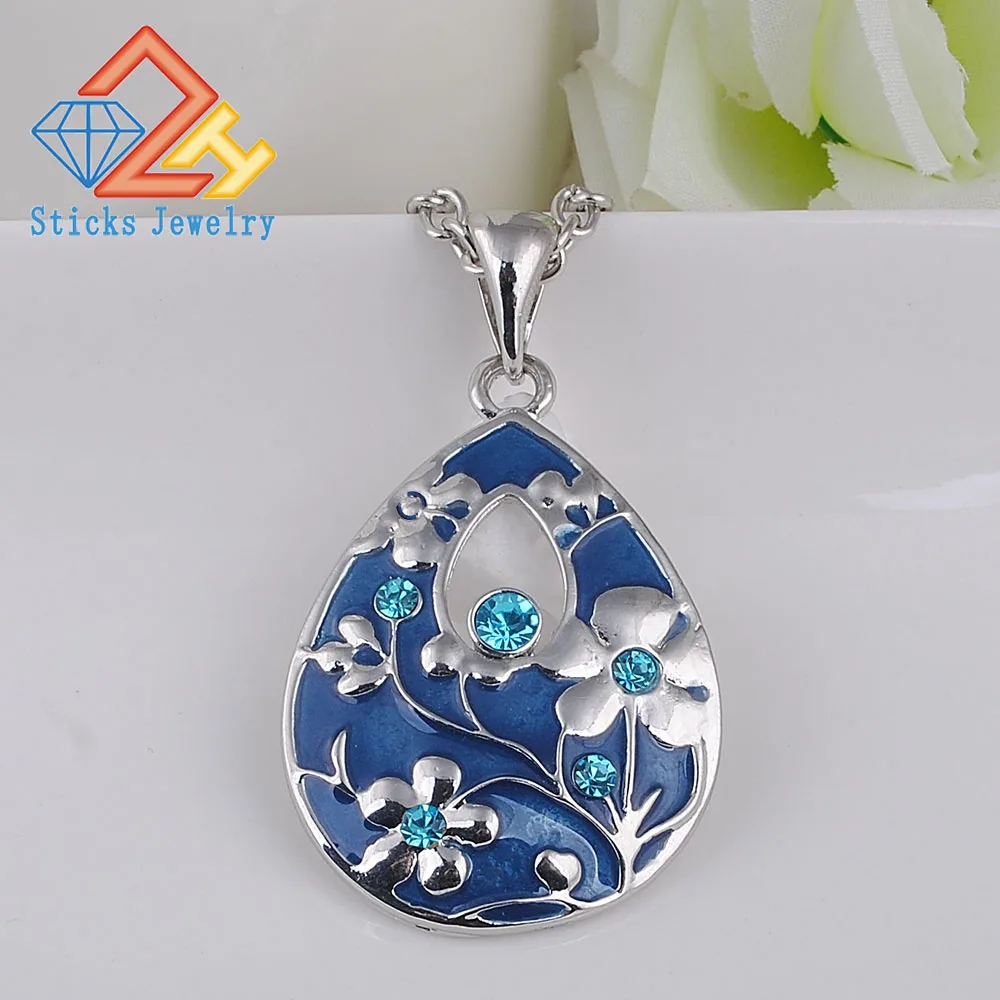 

Stylish Enamel Mosaic Crystal Teardrop-shaped Pendant European Luxury Brands Necklace Free Shipping