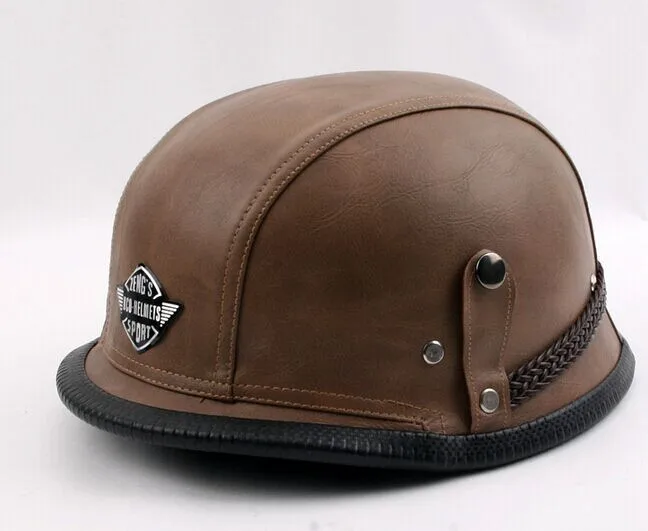 DOT Approved Retro Leather Motorcycle Helmet WWII Big German Hlaf
