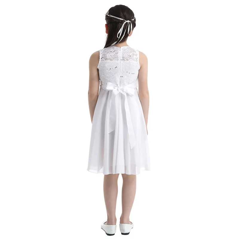 Детское летнее шифоновое платье с цветочным кружевом и блестками для девочек на свадьбу, вечеринку, день рождения