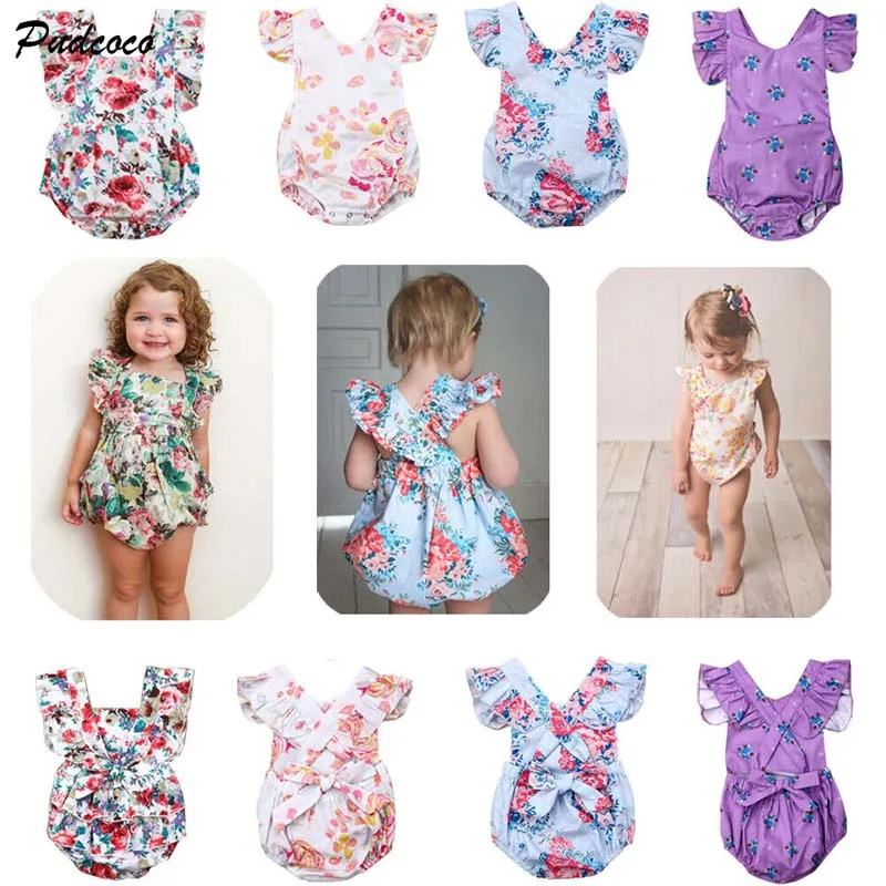 

2019 Brand Cute Newborn Baby Girl Floral Ruffle Princess Bodysuit Fly Sleeve Colorful Jumpsuit Baby Clothes Outfit Sunsuit