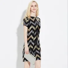 Халат волнистый узор геометрический прямой Винтаж Гэтсби блестки Потрясающие короткий рукав мини приталенные Женские коктейльные платья для вечеринок