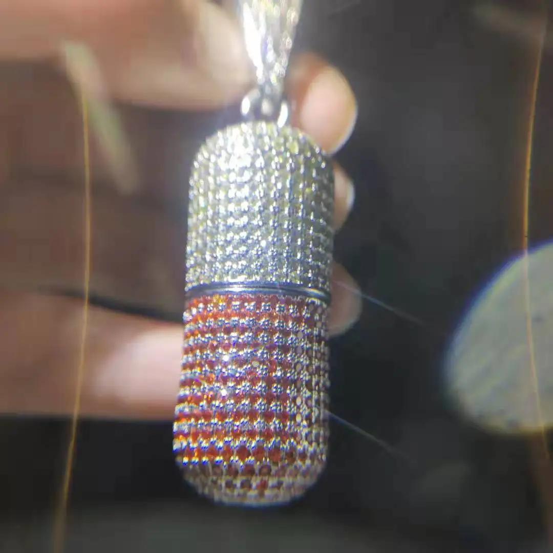 

USENSET Hip Hop Iced Out Cubic Zircon Pill Necklace Can Open Capsules Pendant Necklace Iced Out Jewelry Making
