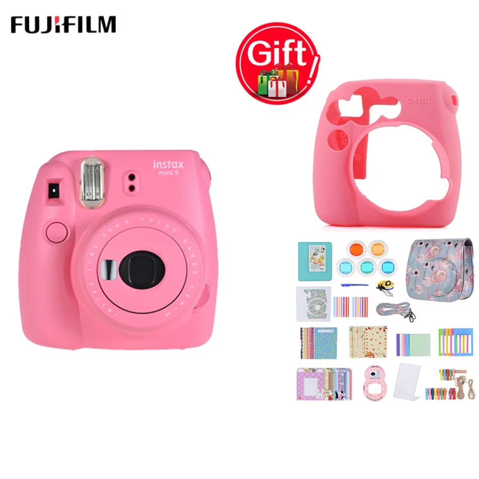 Fujifilm Instax Mini 9 Instax камера+ 14 в 1 комплект аксессуаров для Fujifilm Instax Mini 9/8/8+/8s+ силиконовый мини 9 чехол для камеры - Цвет: Pink