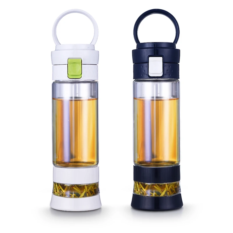400ml Glass Water Bottle With Tea Separation Filter Strainer Portable