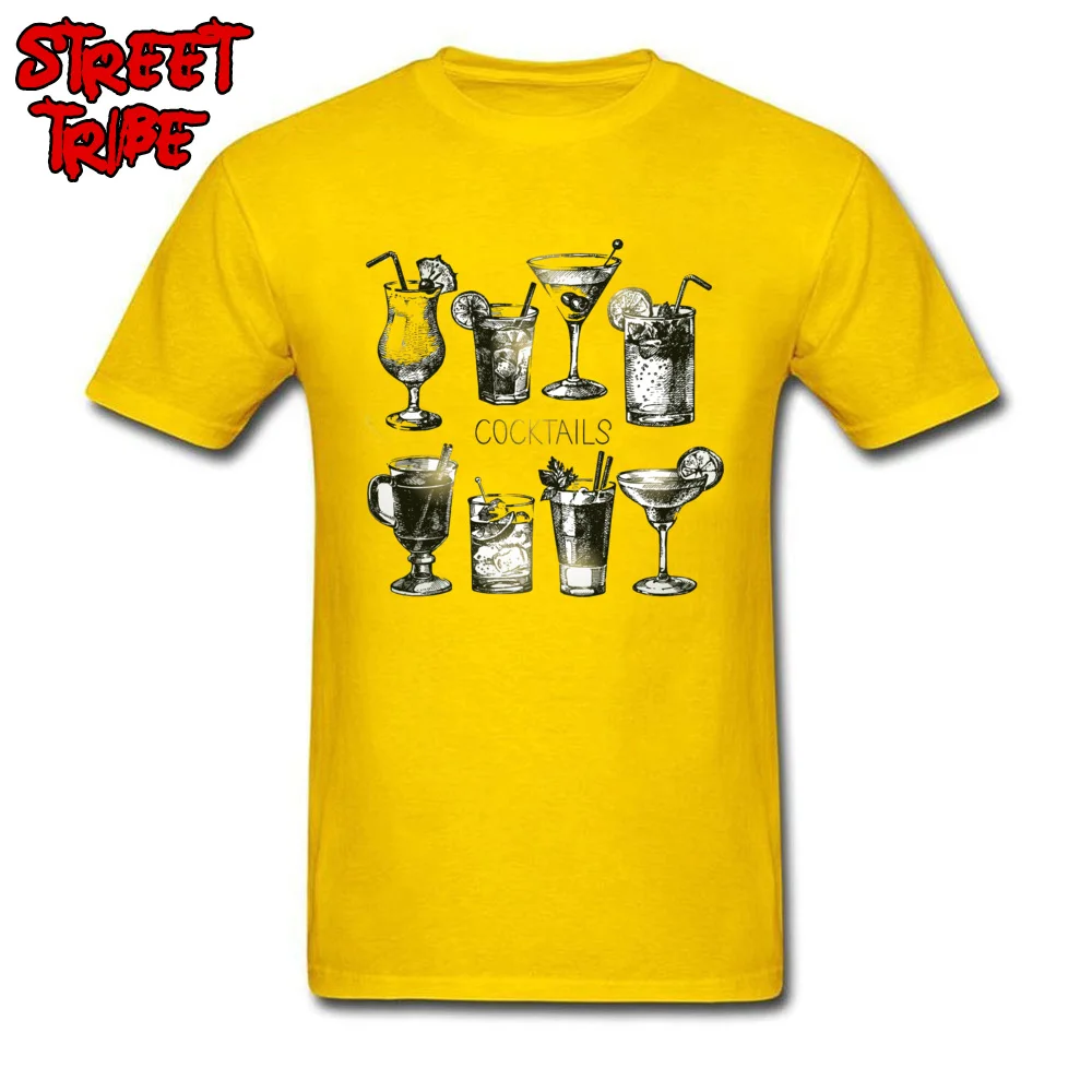 cocktail martini alcoholic drink Camisa Tops Shirt Short Sleeve for Male Cotton Fabric Crewneck T-Shirt Design Tshirts Fashion cocktail martini alcoholic drink yellow