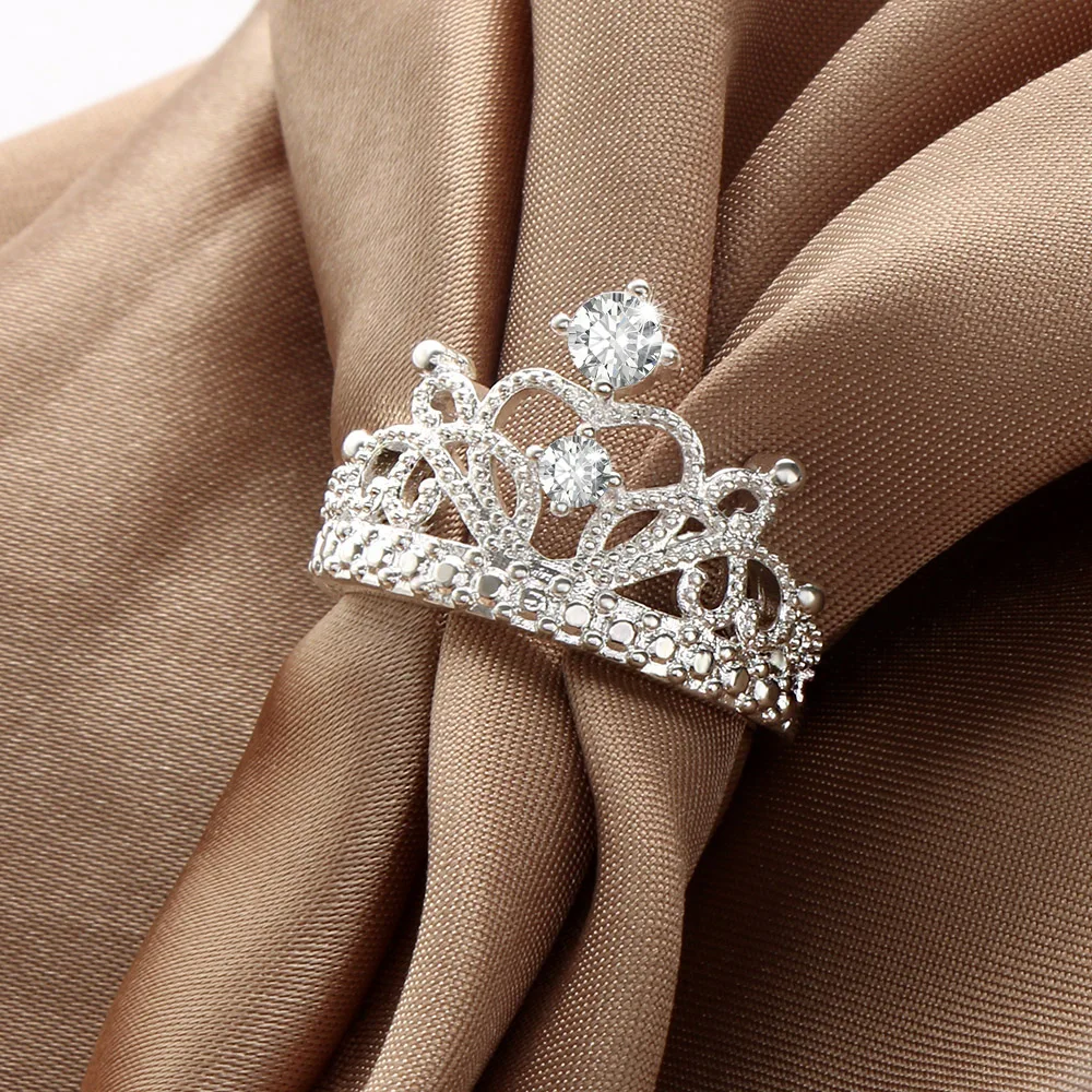 

1 Piece Fashion Hot Sale Women Silver Plated Princess Wedding Band Zircon Crown Ring Lady Jewelry Gift