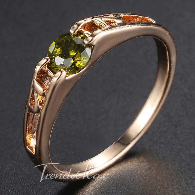 

Ladies Womens Rings Green CZ Cubic Zirconia 585 Rose Gold Filled Solitaire Band Size6-8 GR18