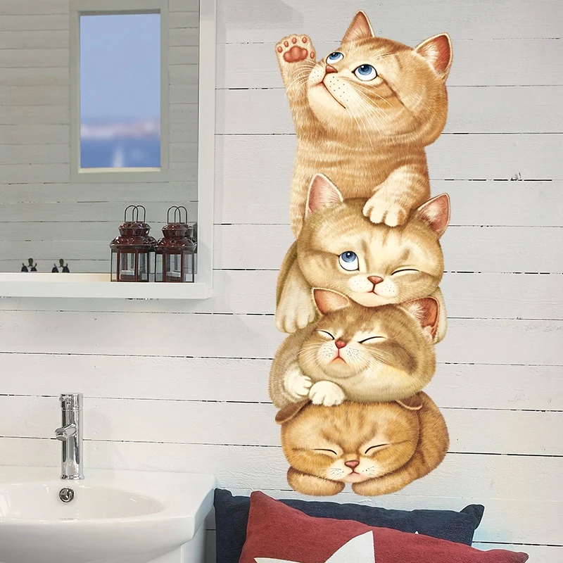 

Cute Cat Pyramid Game Bedroom Living room Kids room Decoration Vinyl Animal Decal Removable Mural Self adhesive Wall Stickers