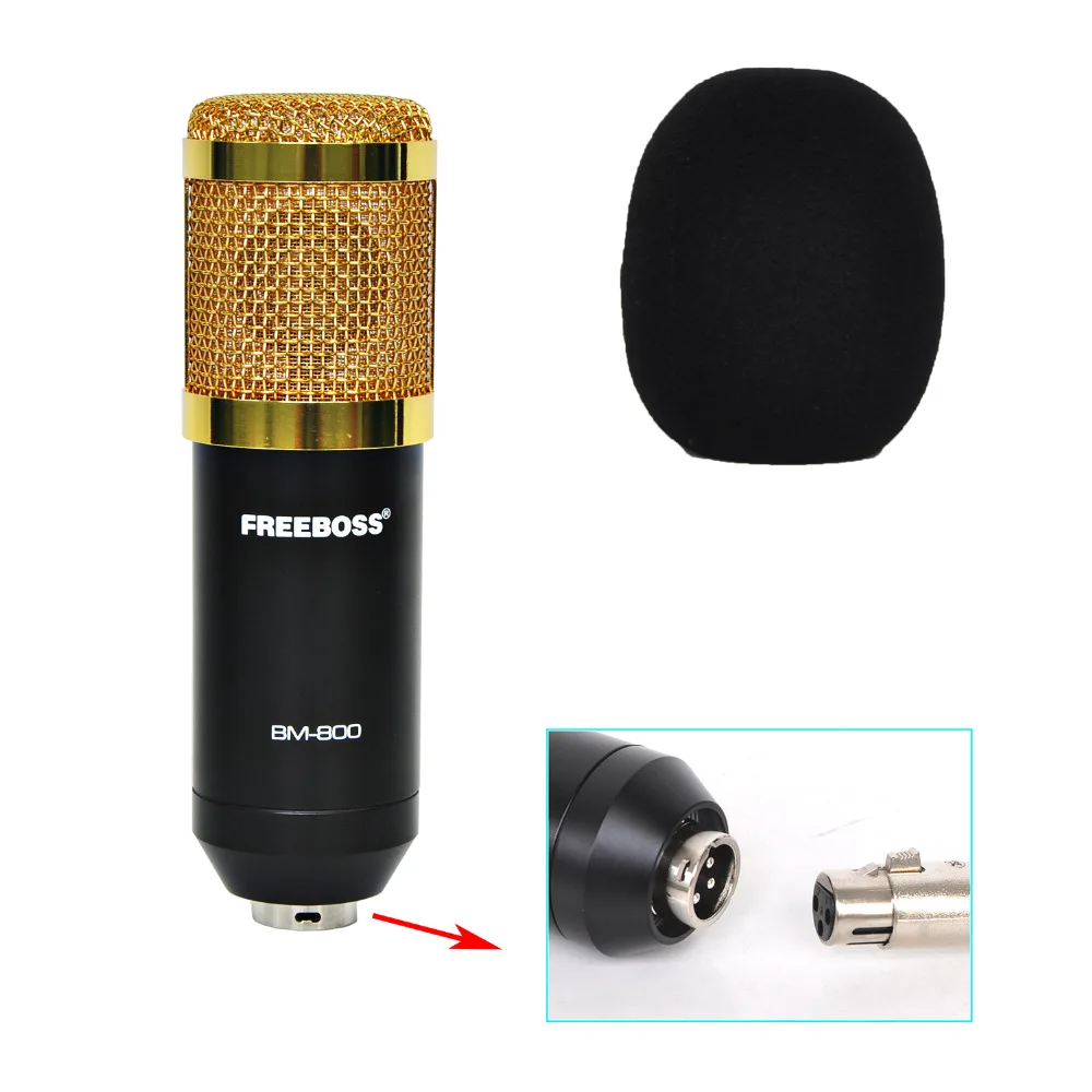 FREEBOSS BM-800 комплект проводной конденсаторный звук микрофон с подставкой+ металлический амортизатор+ Ветровое стекло для ПК запись/хор/вещания