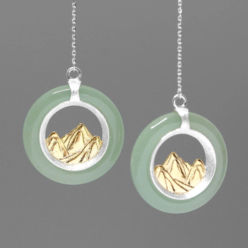 

INATURE 925 Sterling Silver Green Aventurine Mountain Drop Earrings for Hiker Climbing Lover Gifts