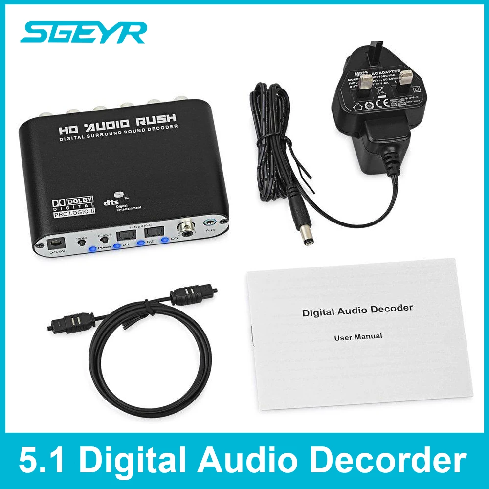

Digital to Analog Adapter DAC 5.1 Audio Gear Converter Sound Decoder SPDIF RCA AC3/ DTS Optical Coaxial Input