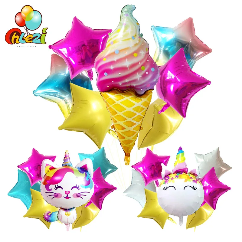 

7pcs Ice Cream Cartoon Unicorn Star 7pcs Birthday Party balloons Baby shower Party DIY decoration supplies Home & Garden globos