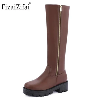 

Woman Knee Boots Fashion Women Round Toe Square Heel Botas Good Quality Warm Fur Zipper Winter Shoes Footwear Size 33-43
