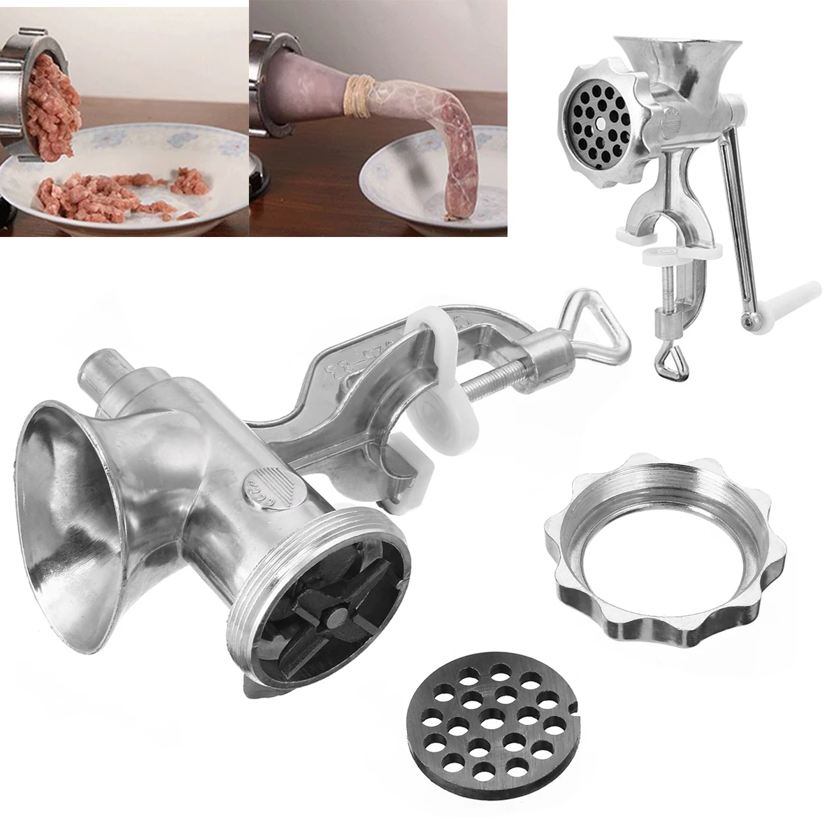 Manual Meat Grinder Aluminum Alloy Hand Crank Sausage Mincer Kitchen Cooking Tool