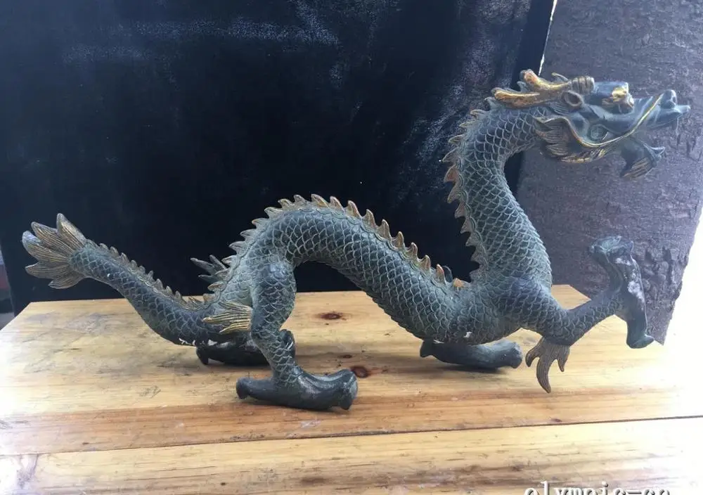 

17'' copper carved chinese myth auspicious beast animal Dragon statue