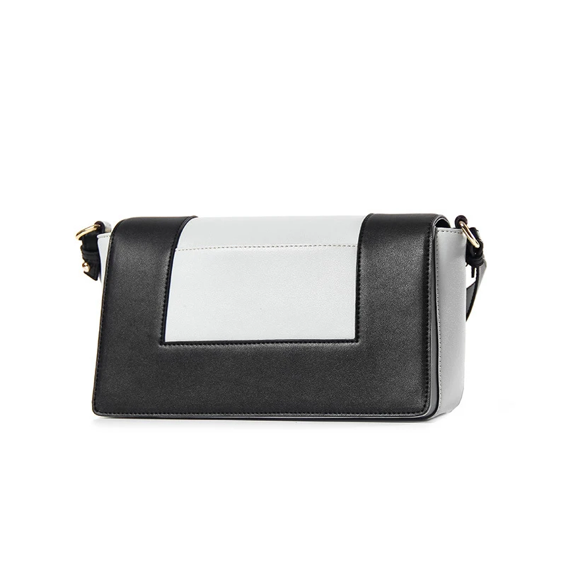 LOEIL Fashion contrast color leather handbag leather small square bag shoulder wide shoulder bag ladies shoulder bag