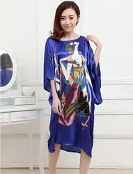 Новинка синий Дамы халат Весна Китайский Для женщин район пижамы кимоно Ванна платье Ночная рубашка цветок один размер Mujer Pijama W4S0077