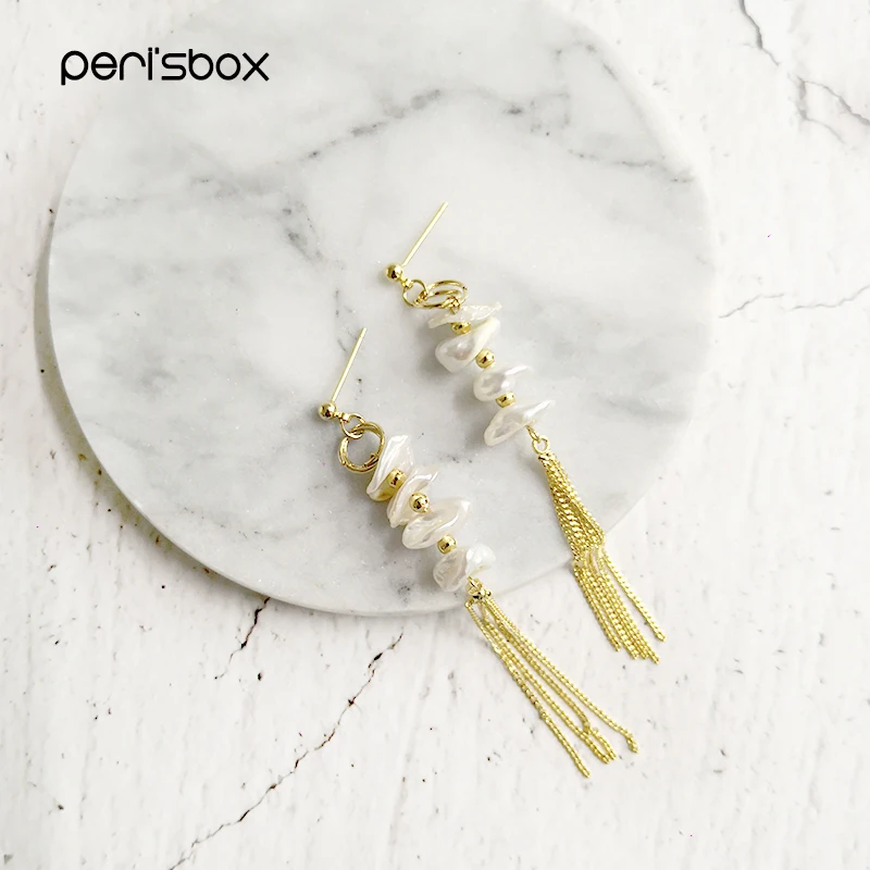 

Peri'sbox Elegant Freshwater Pearl Tassel Earrings for Women Handmade Genuine Pearls Long Drop Earrings Bridesmaid Gifts