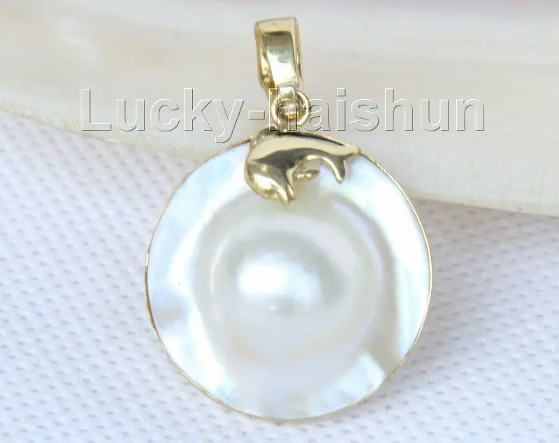 

Free shipping@@@@@ AAA dolphin 24mm white South Sea Mabe Pearls pendant silver filled gold j10103 6.09