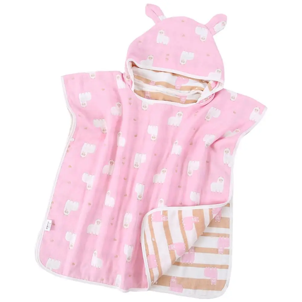 Весеннее банное полотенце с капюшоном и животными, хлопок, банный халат, детская одежда для сна, 60*65 см, одежда для сна с рисунком для маленьких мальчиков и девочек - Цвет: Pink-Alpaca