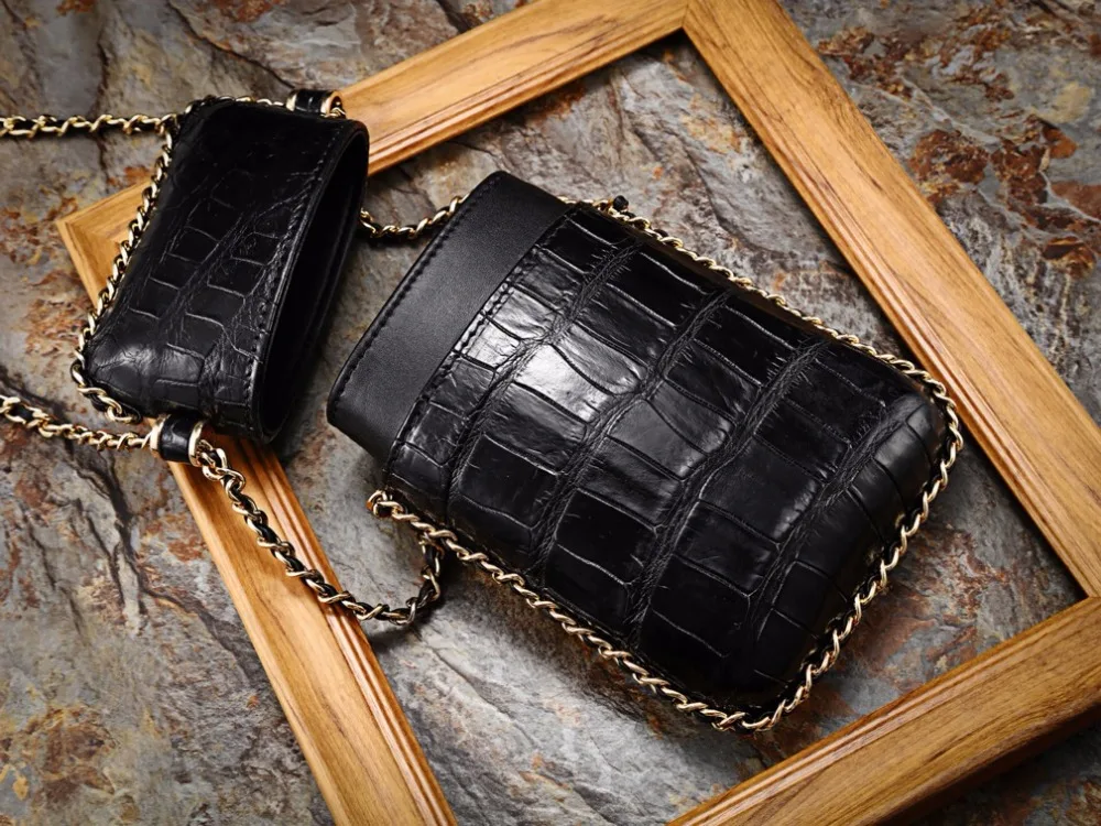 Foldable Designer Genuine Alligator Skin Lady Phone Clutch Purse Exotic Real Crocodile Leather Women Single Cross Shoulder Bag