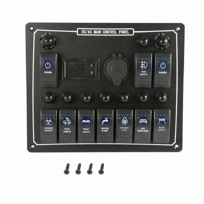 4 Gang LED Rocker Switch Circuit Breaker Control Panel Car Marine Boat ON-OFF US