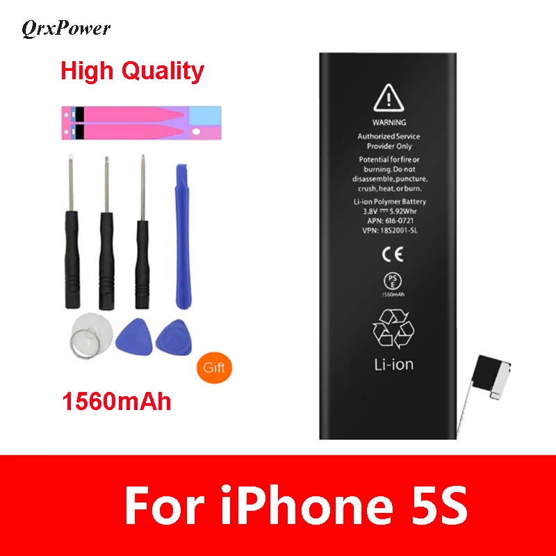 

QrxPower High Quality Replacement Li-ion Battery Capacity 1560mAh With Tools for iphone 5s 0 Cycle 1 year warranty