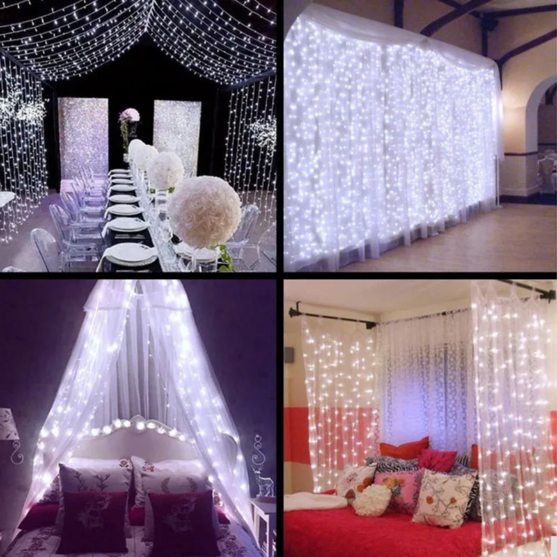  Led Fairy Wedding Curtain String Light 300 Bulbs 3x3m Icicle Beads Garland Party Twinkle Starry Garlden Holiday Decoration Lamp (4)