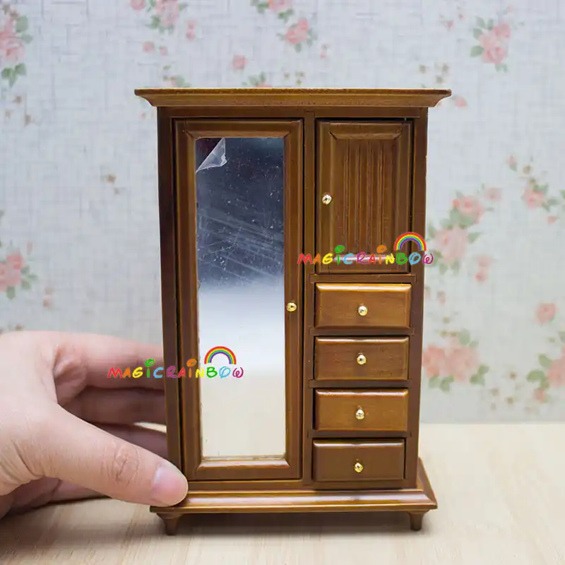 Dollhouse Miniatures 1 12 Wardrobe Armoire Cabinet Cupboard Mirror