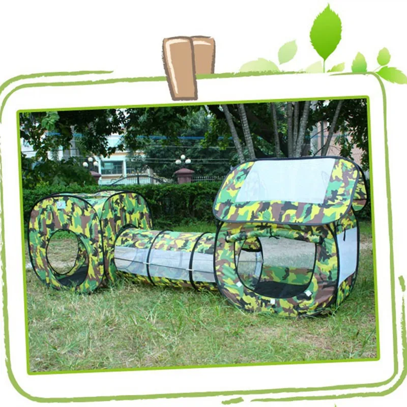 

3 in 1 Camouflage Outdoor Playhouse Tunnel Tent for Baby Children Waterproof Two Rooms Tunnel Tents 230*70*85cm Kids' Gift Toys