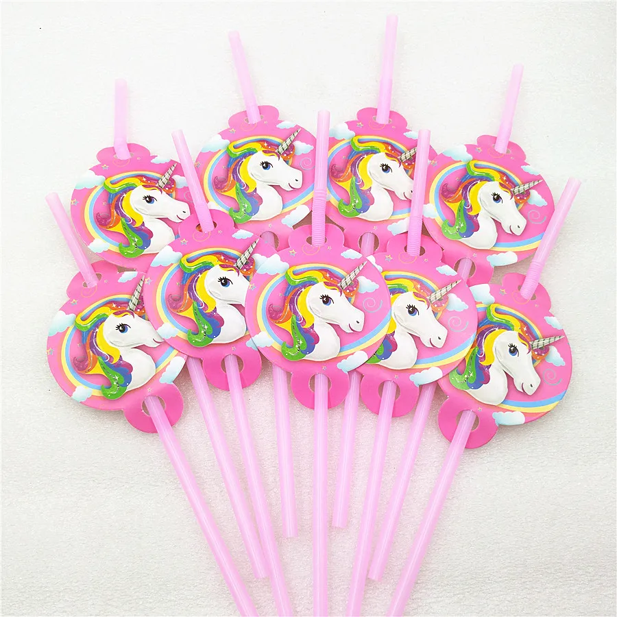 

10Pcs/lot Unicorn Party Supplies Drinking Straws Birthday Party Decorations Favors Disposable Plastic Bendy Tube For Kids Boys